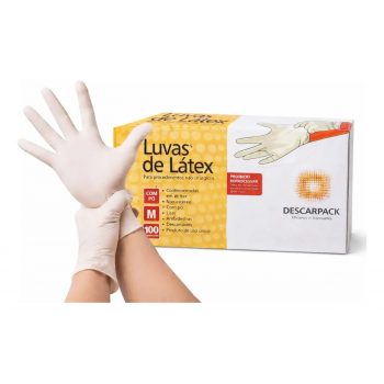 Luva de Látex com pó Descarpack tamanho M com 100 unidades 