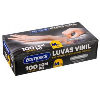 Luva de Vinil com pó Bompack tamanho M com 100 unidades 