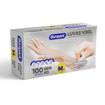 Luva de Vinil sem pó Bompack tamanho M com 100 unidades 