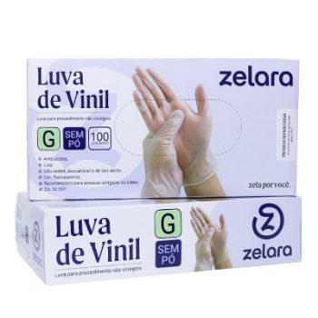 Luva de Vinil sem pó Zelara tamanho G com 100 unidades 