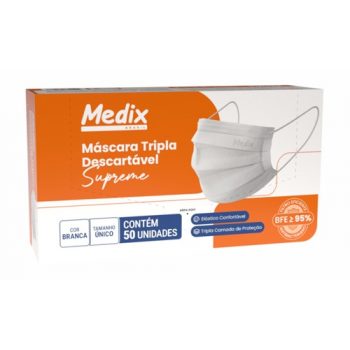 Máscara Descartável Tripla com Elástico Medix com 50 unidades 