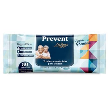 Toalhas Umedecidas Prevent Wipes 19cm x 22cm com 50 unidades